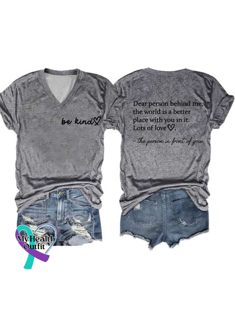 Women’s Be Kind The World Is A Better Place With You In It Print V-Neck Short Sleeve T-Shirt Grey