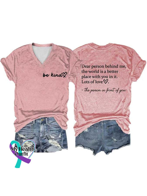 Women’s Be Kind The World Is A Better Place With You In It Print V-Neck Short Sleeve T-Shirt Pink