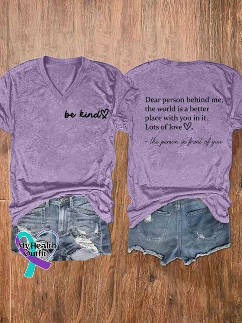 Women’s Be Kind The World Is A Better Place With You In It Print V-Neck Short Sleeve T-Shirt