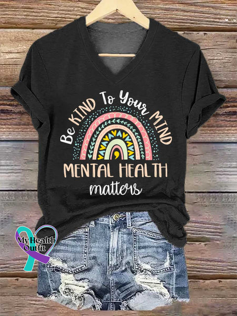 Women’s Be KIND To Your MIND Mental Health Awareness V-neck Casual T-Shirt Black / S