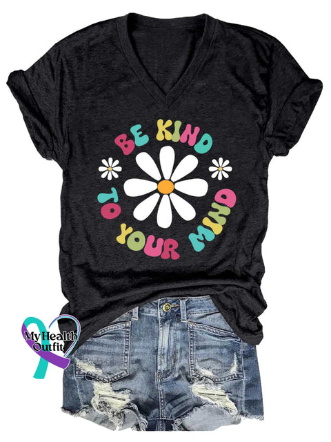 Women’s BE KIND TO YOUR MIND V-neck Casual T-Shirt Black / S