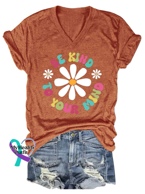 Women’s BE KIND TO YOUR MIND V-neck Casual T-Shirt Orange / S