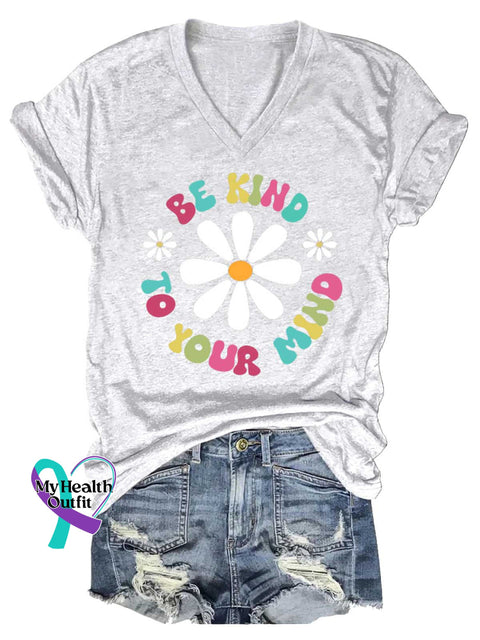 Women’s BE KIND TO YOUR MIND V-neck Casual T-Shirt White / S