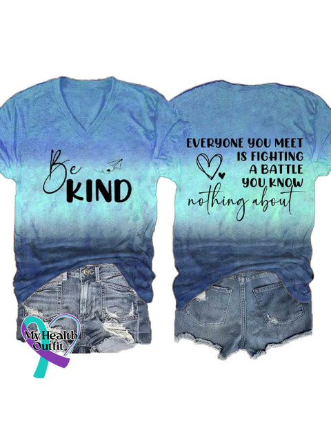 Women’s BE KIND V-neck Casual T-Shirt Blue / S