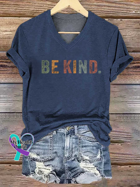 Women’s BE KIND V-neck Casual T-Shirt Blue / S