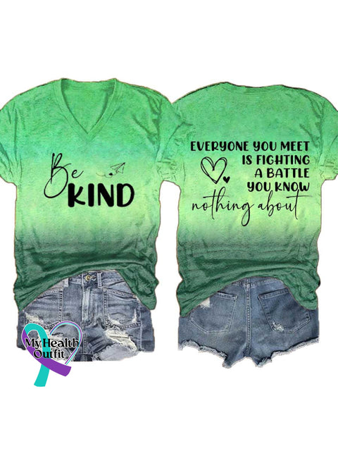 Women’s BE KIND V-neck Casual T-Shirt Green / S