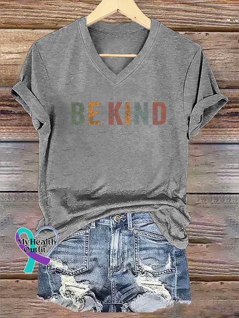 Women’s BE KIND V-neck Casual T-Shirt Grey / S