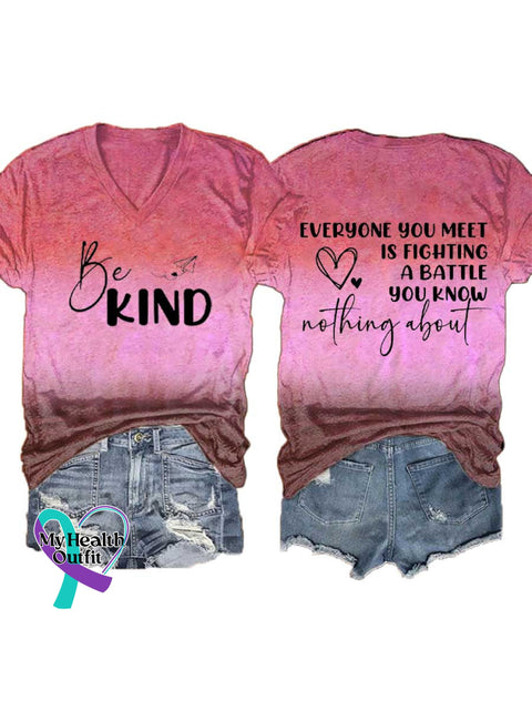 Women’s BE KIND V-neck Casual T-Shirt Red / S