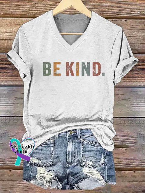 Women’s BE KIND V-neck Casual T-Shirt White / S