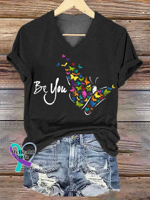 Women’s Be You Butterfly V-neck Casual T-Shirt Black / S