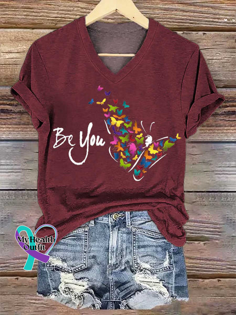 Women’s Be You Butterfly V-neck Casual T-Shirt Red / S