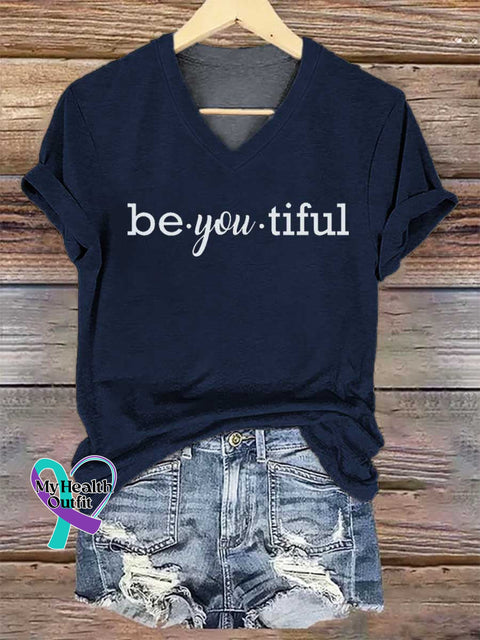 Women’s Be-you-tiful V-neck Casual T-Shirt Blue / S