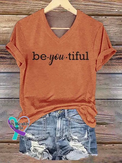Women’s Be-you-tiful V-neck Casual T-Shirt Orange / S