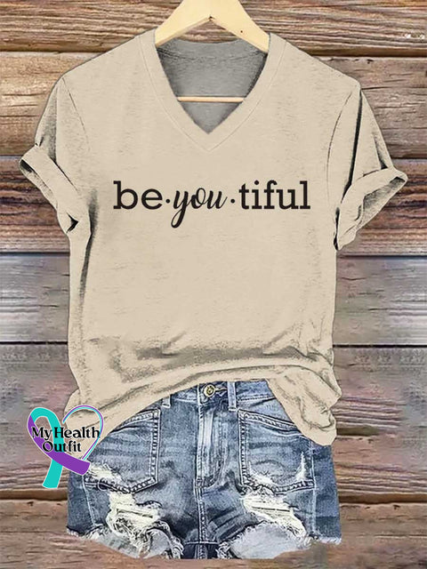 Women’s Be-you-tiful V-neck Casual T-Shirt Sand / S