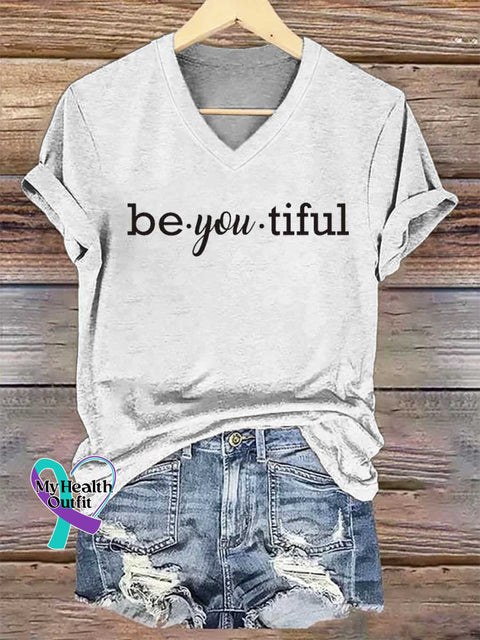 Women’s Be-you-tiful V-neck Casual T-Shirt White / S