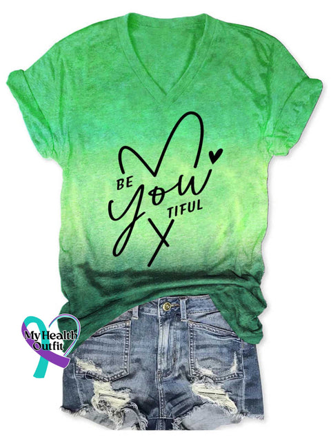Women’s BE You TIFUL Y V-neck Casual T-Shirt Green / S