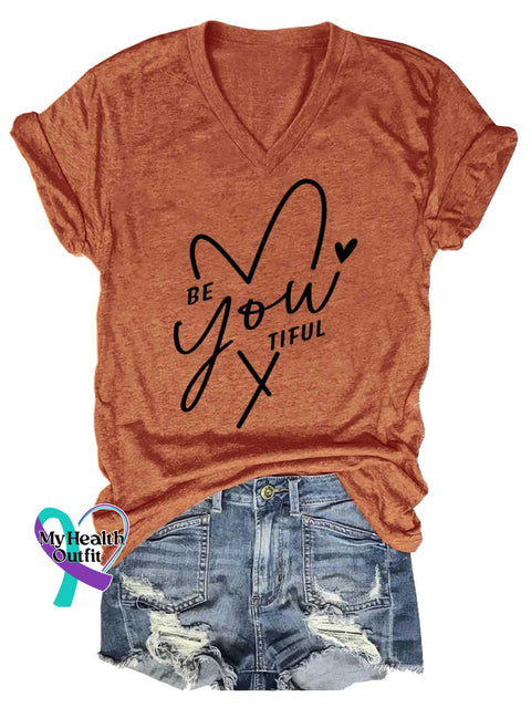 Women’s BE You TIFUL Y V-neck Casual T-Shirt Orange / S