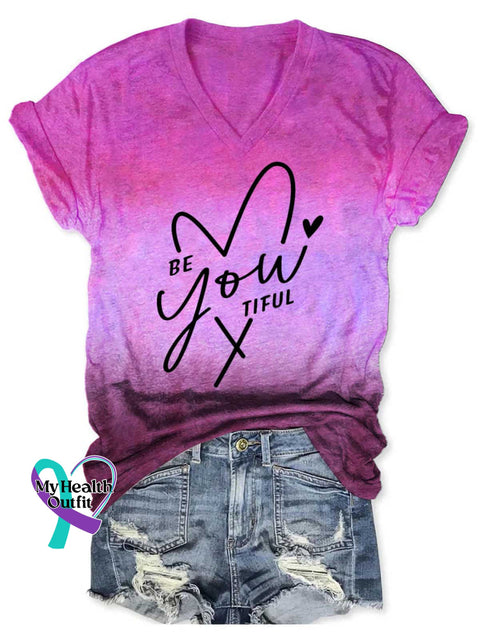 Women’s BE You TIFUL Y V-neck Casual T-Shirt Pink / S