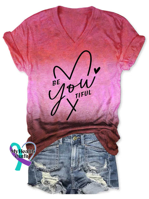 Women’s BE You TIFUL Y V-neck Casual T-Shirt Red / S