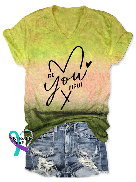 Women’s BE You TIFUL Y V-neck Casual T-Shirt Yellow / S