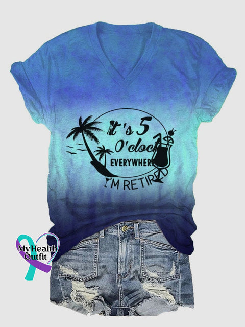Women’s Beach Vacation Printed V-Neck T-Shirt Blue / S