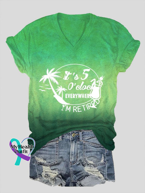 Women’s Beach Vacation Printed V-Neck T-Shirt Green / S