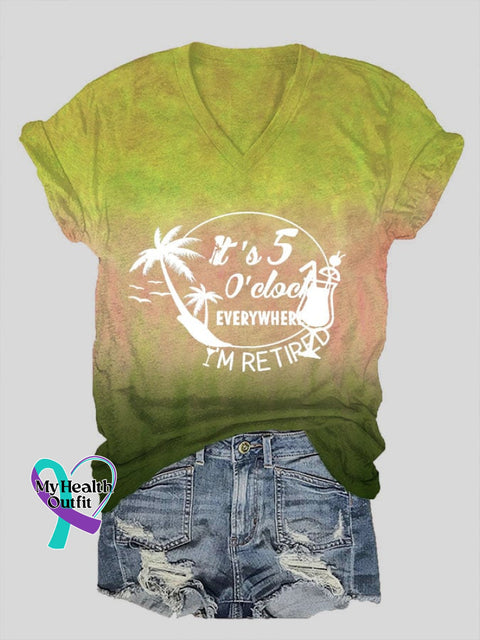 Women’s Beach Vacation Printed V-Neck T-Shirt Yellow / S