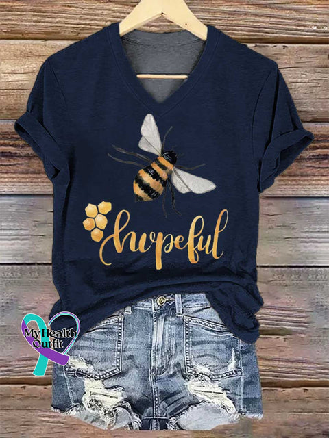 Women’s Bee Hopeful V-neck Casual T-Shirt Blue / S
