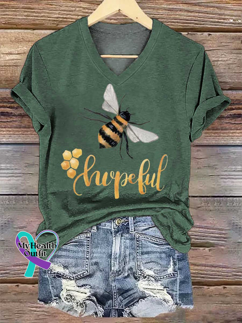 Women’s Bee Hopeful V-neck Casual T-Shirt Green / S