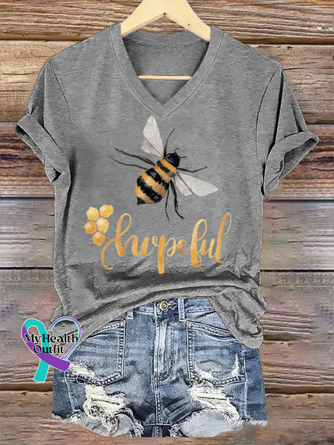 Women’s Bee Hopeful V-neck Casual T-Shirt Grey / S