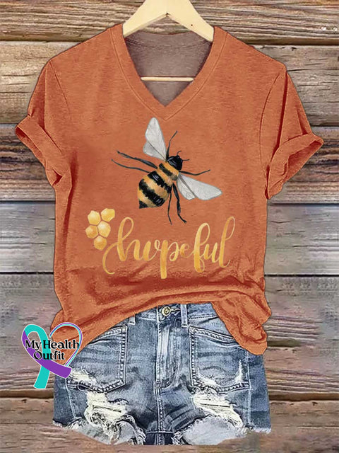 Women’s Bee Hopeful V-neck Casual T-Shirt Orange / S