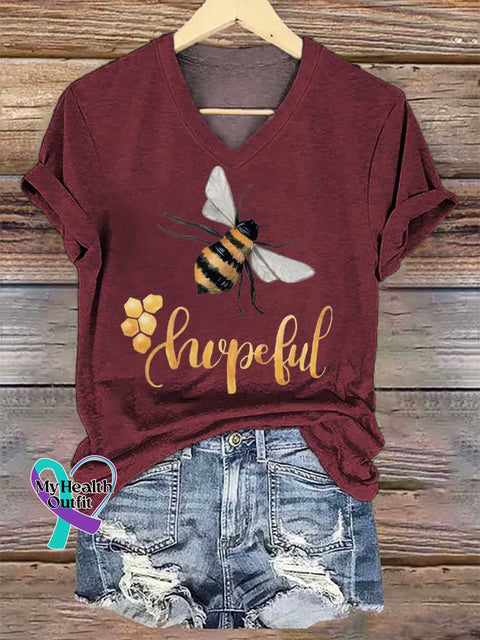 Women’s Bee Hopeful V-neck Casual T-Shirt Red / S