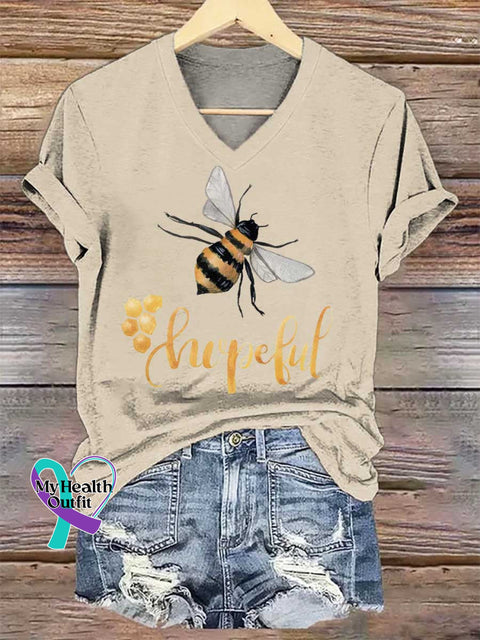 Women’s Bee Hopeful V-neck Casual T-Shirt Sand / S