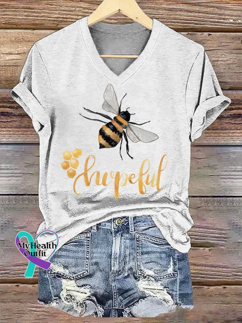 Women’s Bee Hopeful V-neck Casual T-Shirt White / S