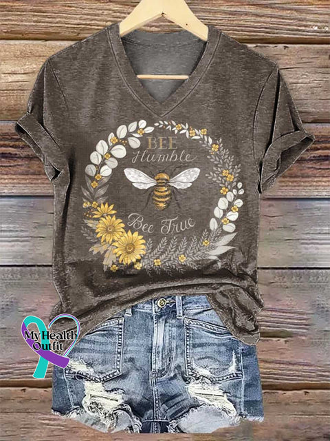 Women’s BEE Humble Bee True V-neck Casual T-Shirt Multicolor / S