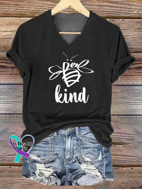 Women’s Bee Kind V-neck Casual T-Shirt Black / S