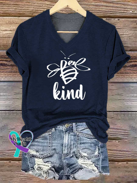 Women’s Bee Kind V-neck Casual T-Shirt Blue / S