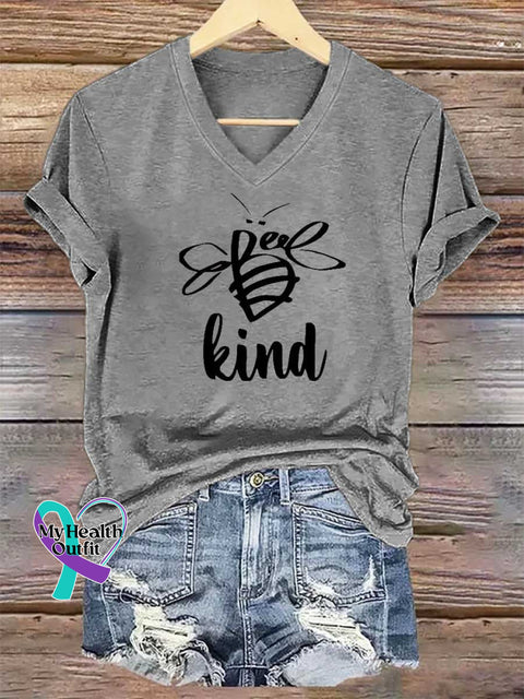 Women’s Bee Kind V-neck Casual T-Shirt Grey / S