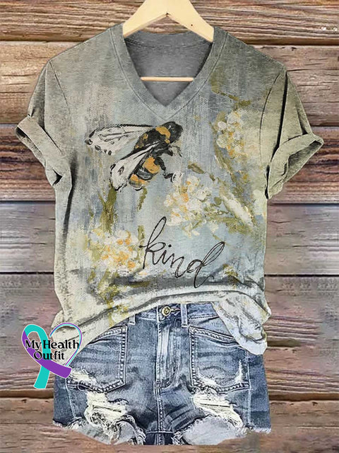 Women’s Bee Kind V-neck Casual T-Shirt Multicolor / S