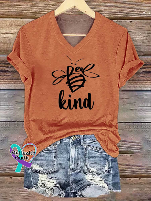 Women’s Bee Kind V-neck Casual T-Shirt Orange / S