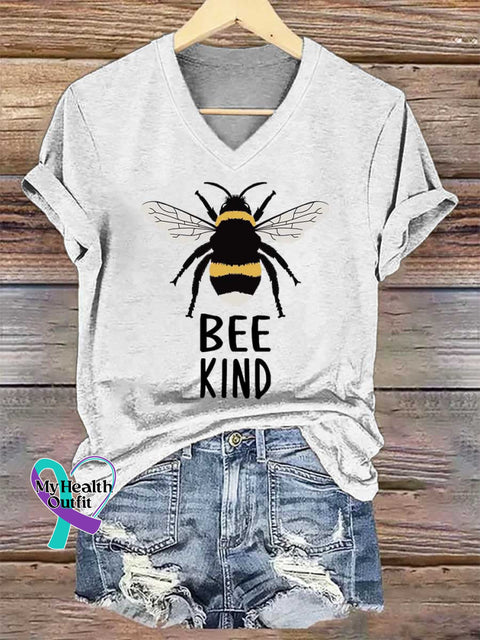 Women’s BEE KIND V-neck Casual T-Shirt White / S
