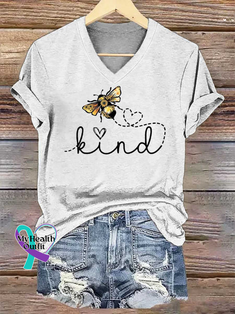 Women’s BEE KIND V-neck Casual T-Shirt White / S