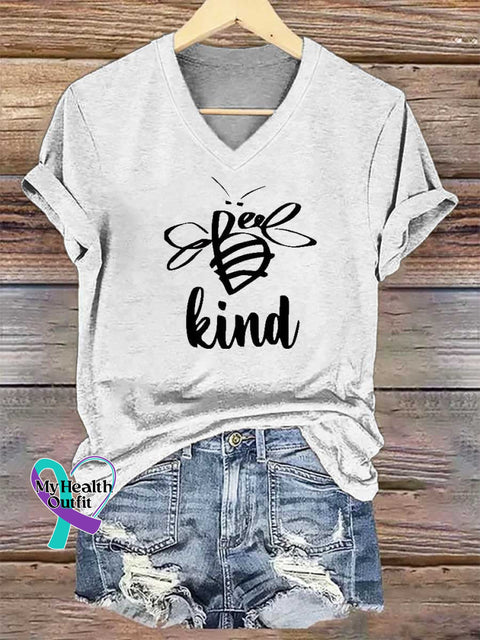 Women’s Bee Kind V-neck Casual T-Shirt White / S