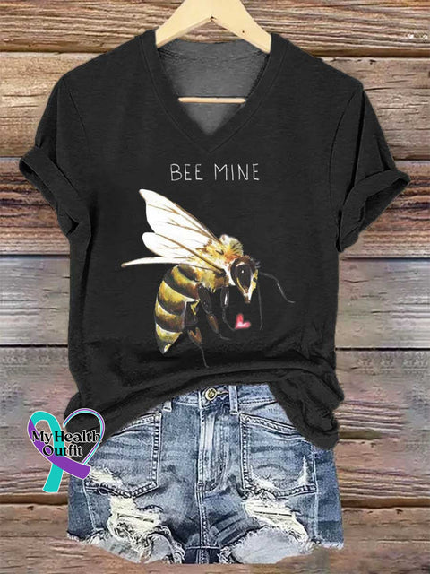 Women’s Bee Mine V-neck Casual T-Shirt Black / S