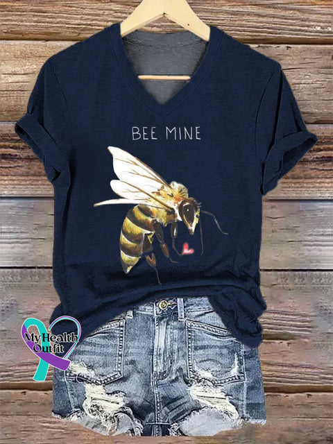 Women’s Bee Mine V-neck Casual T-Shirt Blue / S
