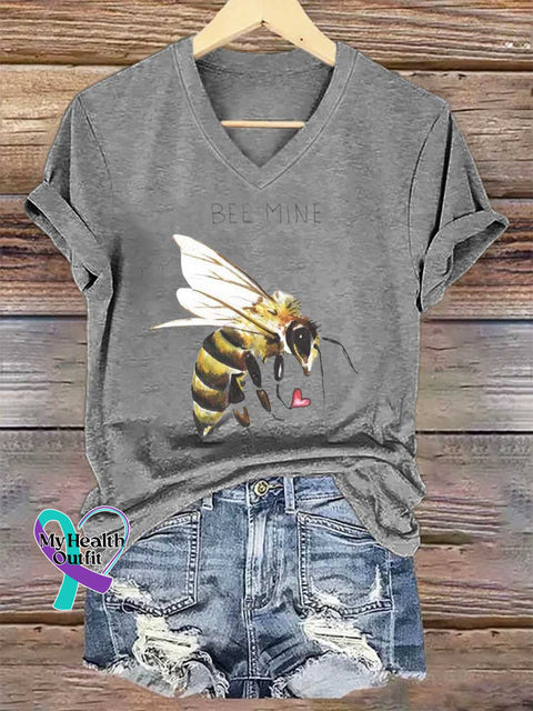 Women’s Bee Mine V-neck Casual T-Shirt Grey / S