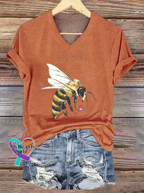 Women’s Bee Mine V-neck Casual T-Shirt Orange / S
