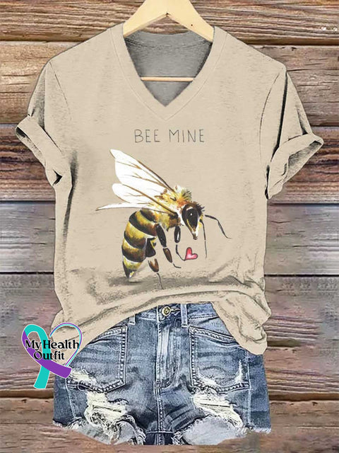 Women’s Bee Mine V-neck Casual T-Shirt Sand / S