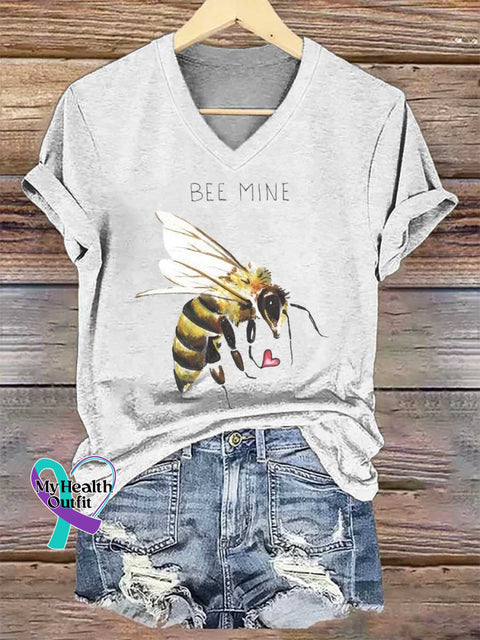 Women’s Bee Mine V-neck Casual T-Shirt White / S