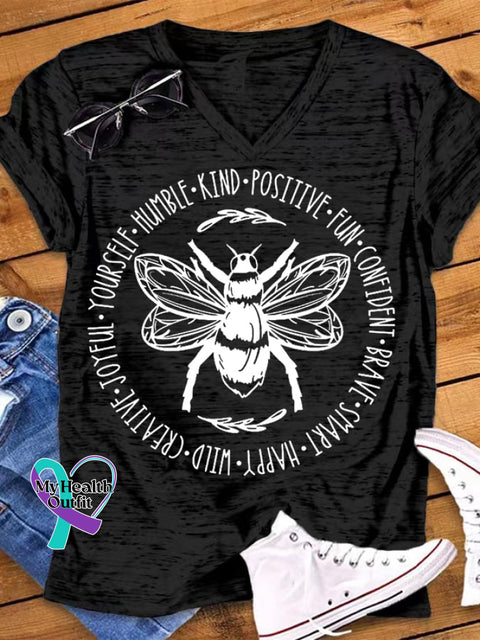 Women’s Bee Something Kind Happy Casual V-Neck Tee Black / S